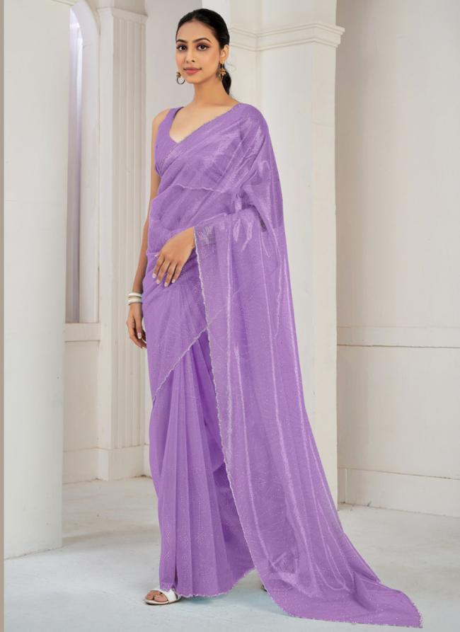 Soft Organza Purple Casual Wear Hand Work Saree